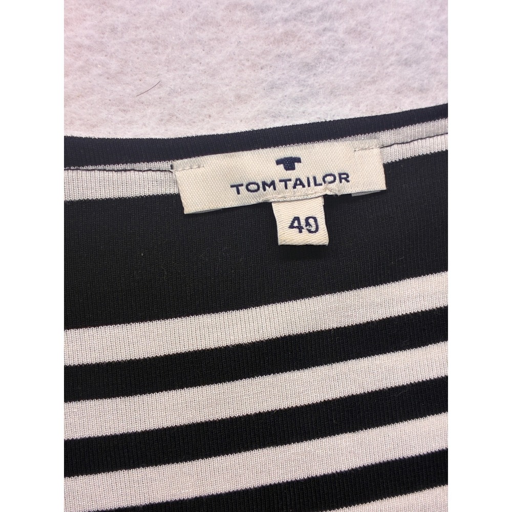Tom Tailor Casual Sleeveless Midi Dress Nautical Chevron Striped 40 Black - Picture 2 of 11